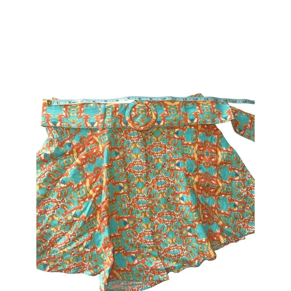 Anthropologie Moon River Belted Printed Flowy Shorts Turquoise Orange Size S NWT